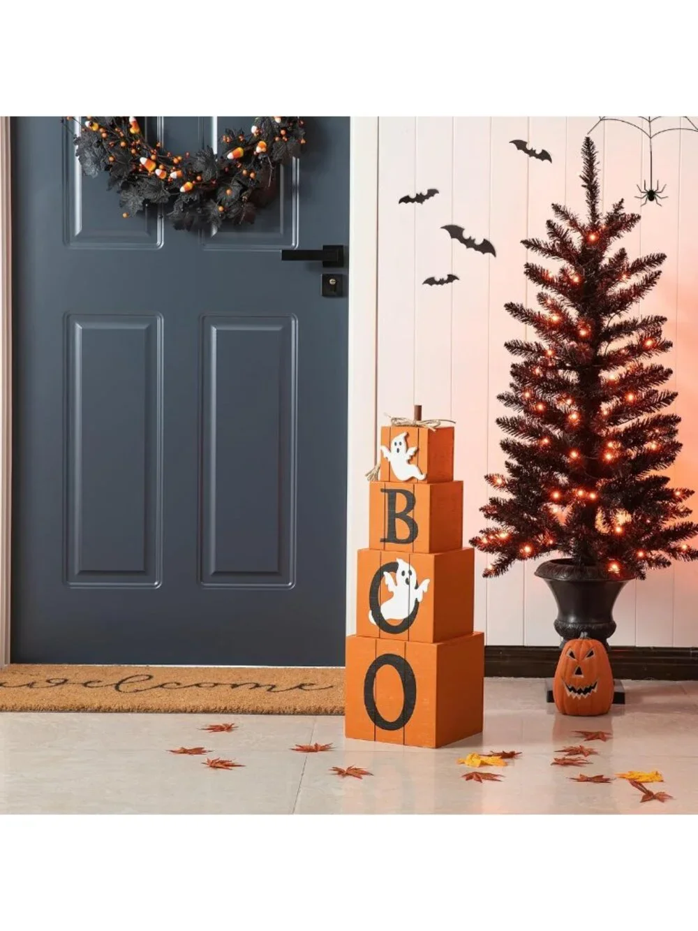 Reversible Fall & Halloween Pumpkin Stacked Boxes - 25.5 Inch Farmhouse Decor